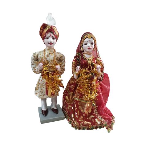 Buy Rajasthani Bride Groom Pair Fine Art Handmade Dolls Multi Colour 10 Inch By Goodluck Dolls
