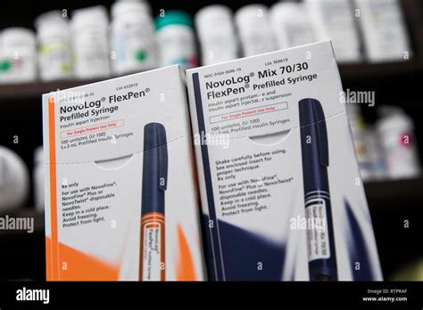 Packages Of Novolog Insulin Injectors Manufactured By Novo Nordisk Photographed In A Pharmacy
