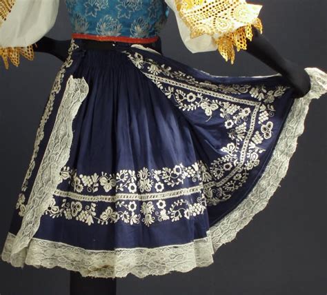 slovak folk costume embroidered bonnet cap blouse apron skirt vest piestany kroj folk costume