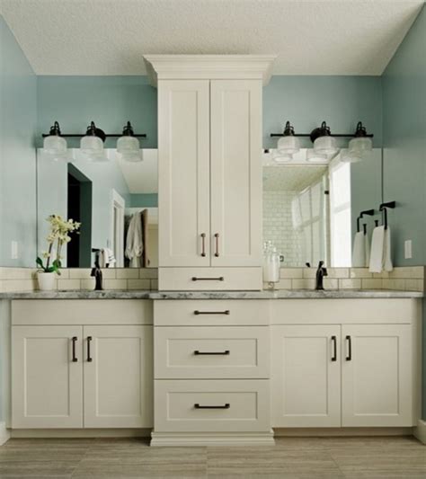 Double sink bathroom vanity cabinets are often mounted one above the other with space left for this master bathroom double sink vanity is lit by a strip of warm white leds, as well as two modern. 1936 best Bathroom Vanities images on Pinterest ...
