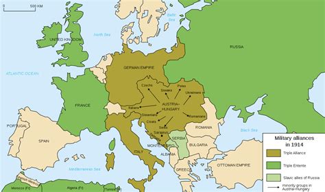 History map of europe in 1914; File:Map Europe alliances 1914-en.svg - Wikimedia Commons