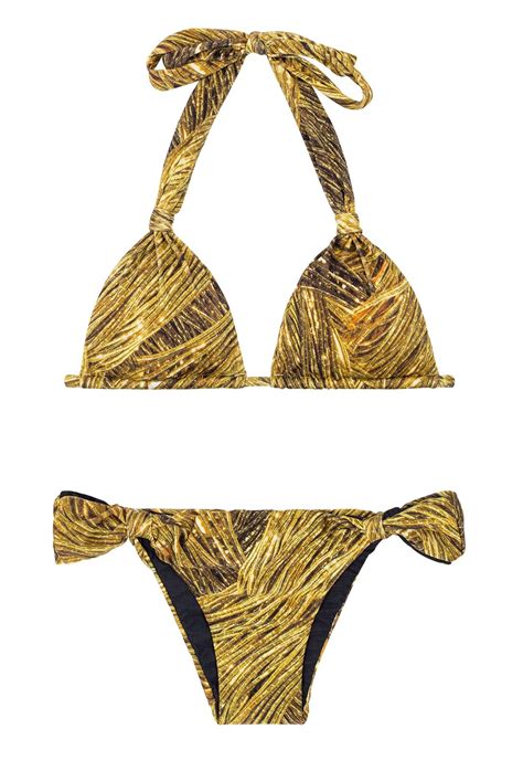 gold coloured scarf triangle bikini with fabric rings cortinÃo reluzente rio de sol