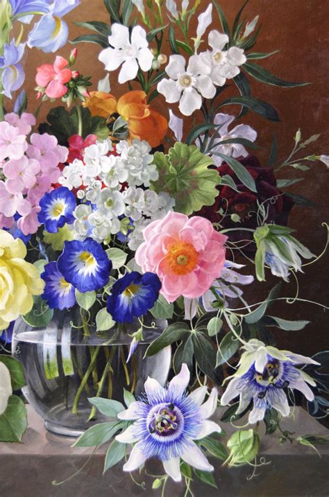 Still Life Oil Painting Of Flowers In A Glass Vase By Harold Clayton Bada