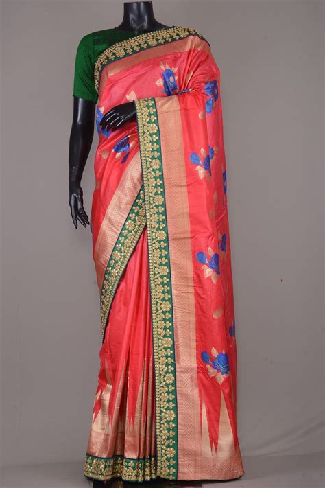 Buy Red And Gold Tussar Silk Gota Embroidered Saree Online Saree