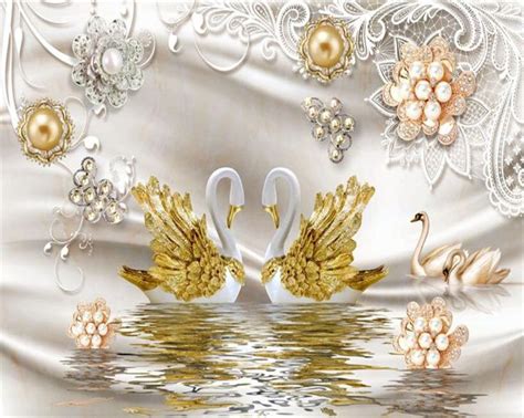 Beibehang Custom Wallpaper 3d Swan Gold Leaf Watermark Jewelry Living