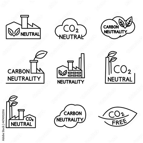 Carbon Neutral Set Of Co2 Recycling Icons Eco Factory Symbol Net