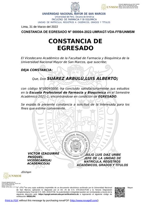 Modelo De Solicitud De Constancia De Egresado