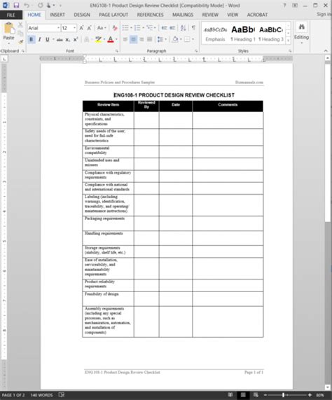 Engineering Product Design Review Checklist Template Eng108 1
