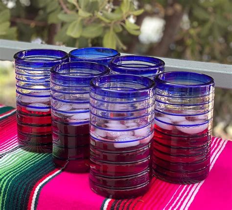 hand blown mexican drinking glasses set of 6 glasses with etsy