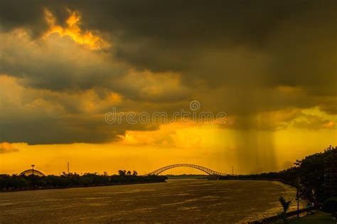 Rain Cloud Over The Bridge Stock Image Image Of Weather 80180593