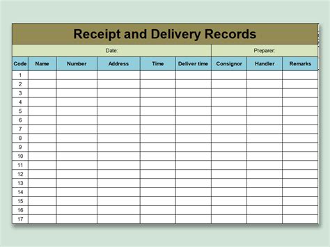 Excel Of Green Receipt And Delivery Record Xlsx Wps Free Templates