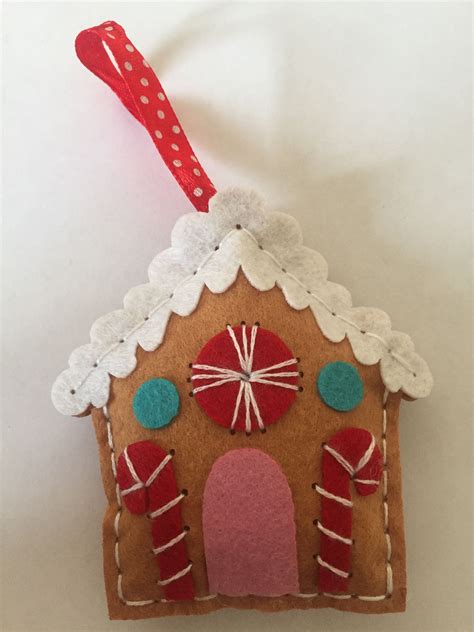 Hand Sewn Felt Gingerbread House Hanging Ornament Felt Ornaments Diy Felt Ornaments