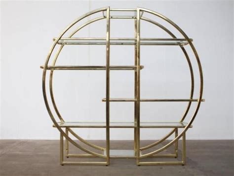 Home design ideas > wall shelves > metal wall shelves kitchen. Mid-Century Circular Brass Etagere with Glass Display ...