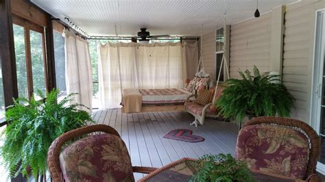Drop Cloth Curtains And Hanging Bed On Our Screened Porch Screened