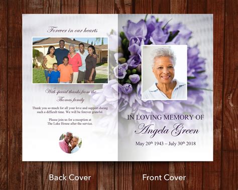 Purple Bouquet Funeral Program Template 8 Page Obituary Template