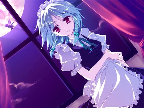 1600x1200 Motomiya Mitsuki Remilia Scarlet Izayoi Sakuya Girl Maid Apron Moon Night
