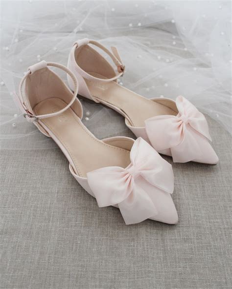 Dusty Pink Satin Pointy Toe Flats With Front Satin Bow Women Etsy