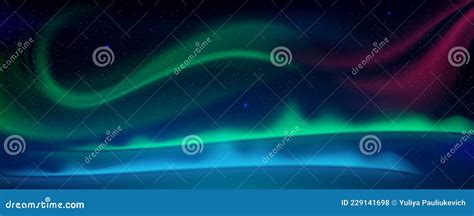 Aurora Borealis Northern Lights In Night Sky Stock Vector