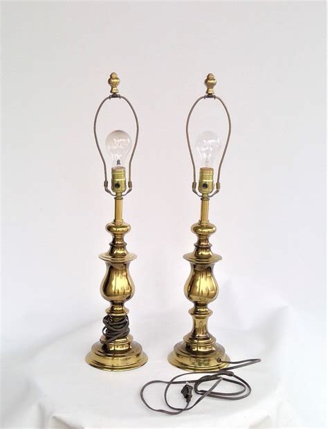 Vintage Pair Of Cast Heavy Brass Table Lamps Set Of Two Etsy Brass Table Lamps Brass Table
