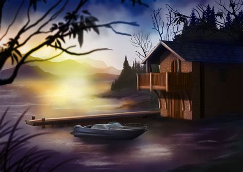 Digital Painting Practice Lake House Dawn By Kisetsukaze On Deviantart