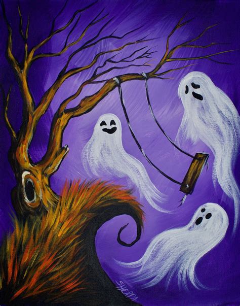 Learn To Paint With Acrylic Easy Spooky Ghost Tutorial Paint A Long
