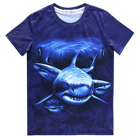 Blue Shark Shark T Shirt Dark Blue Background Great White Shark