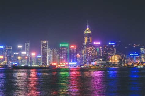 The Victoria Harbour Night View In Hong Kong 14 Nov 2013 Editorial