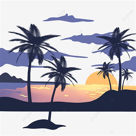 Sunset Palm Tree Silhouette Art Sunset Palm Tree Art Png Transparent