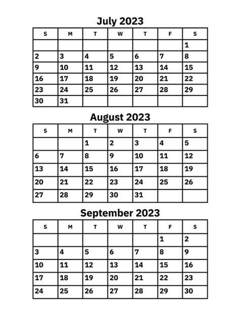 June July August September Calendar Printable Free