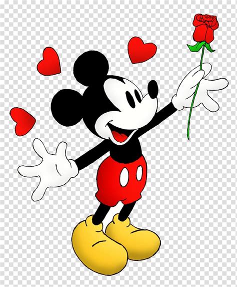 Minnie mouse holding flowers drawing. Classic Mickey Mouse holding red rose illustration, Mickey ...