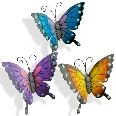 Butterflies X 3 Coloured Outdoor Xlarge Metal Butterfly Garden Wall Art