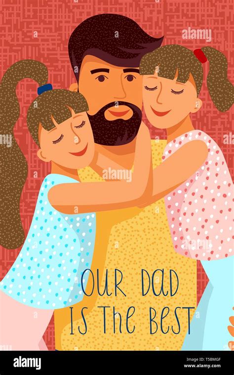 Nuestro Papá Es El Mejor Cute Dibujos Animados Plana Padre Y Dos Hijas