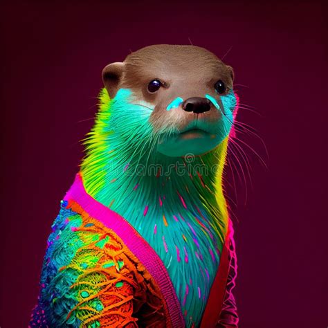 Realistic Lifelike Otter In Fluorescent Electric Highlighters Ultra