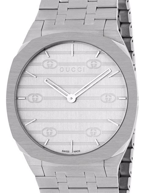 Gucci 25h Quartz Silver Dial Ladies Watch Ya163402 In Silver Tone