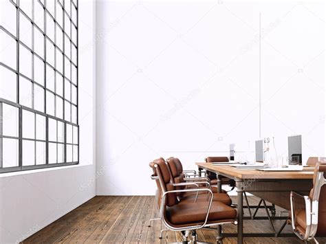 interior modern meeting room  panoramic windowsblank white canvas  wallgeneric design