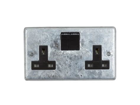 galvanised double 13a switched socket black