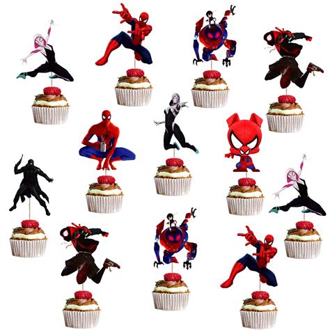 Buy Qici 24pcs Miles Morales Spider Party Cake Decorations Miles