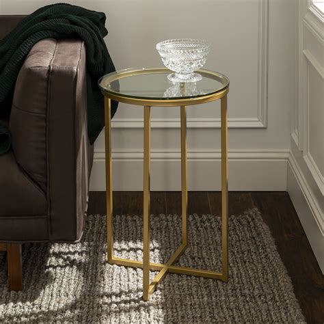 Ember Interiors Modern Glam Round End Tables Glassgold Set Of 2