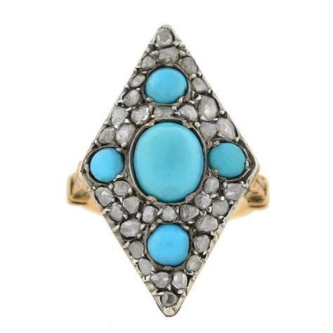 Victorian 18kt And Sterling Turquoise And Rose Cut Diamond Ring A Brandt