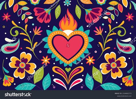 Mexican Flower Traditional Pattern Background Mexican Stock Vector
