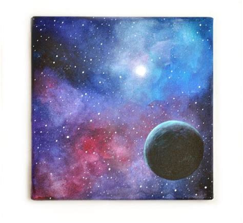 Original Painting Art Ooak Acrylic Space Blue Black Moon Galaxy