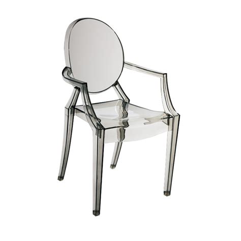 Ghost chair without arms around a round table. Replica Philippe Starck Louis Ghost Chair