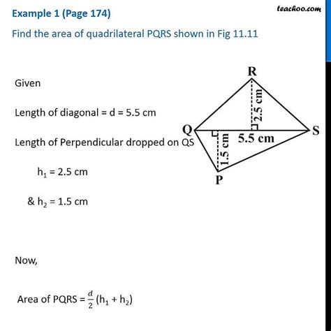 Example Find The Area Of Quadrilateral Pqrs Shown In Fig Solutio The