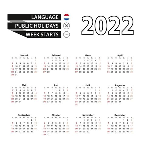 2022 Kalender In De Nederlandse Taal Week Begint Vanaf Zondag 8078748