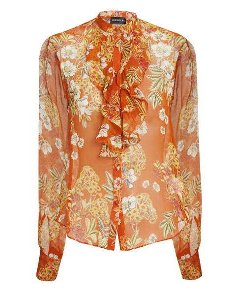 Nicholas Orange Ruffle Front Floral Blouse Orangefloral Print Modesens