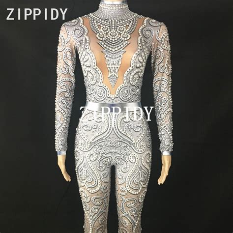 Sexy Jumpsuit Stage Performance Dance Rompers New Arrive Silver