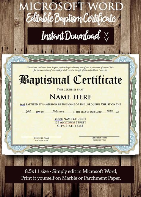 Print this beautiful baptism certificate free using your laser or inkjet printer with best quality settings and quality white certificate paper. Baptism CERTIFICATE Template MICROSOFT WORD Editable File ...