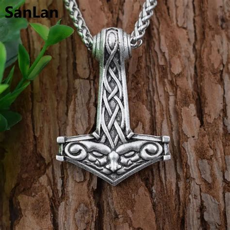 Sanlan Norse Viking Men Necklace Thors Hammer Mjolnir Necklace With