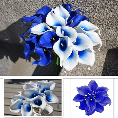 Royal Blue Calla Lily Bouquet Stems Cobalt Flowers Real Touch