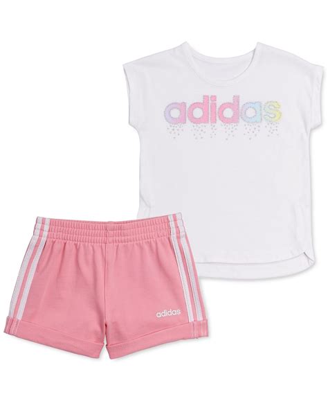 Adidas Baby Girls 2 Pc T Shirt And French Terry Shorts Set White